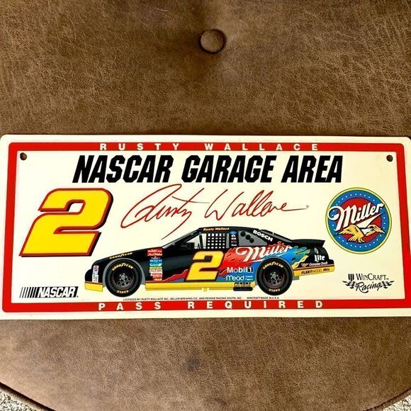 Vintage NASCAR Rusty Wallace garage pass sign license plate - Picture 1 of 8
